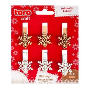 TORO Drevené dekoračné štipce TORO vločka 6ks
